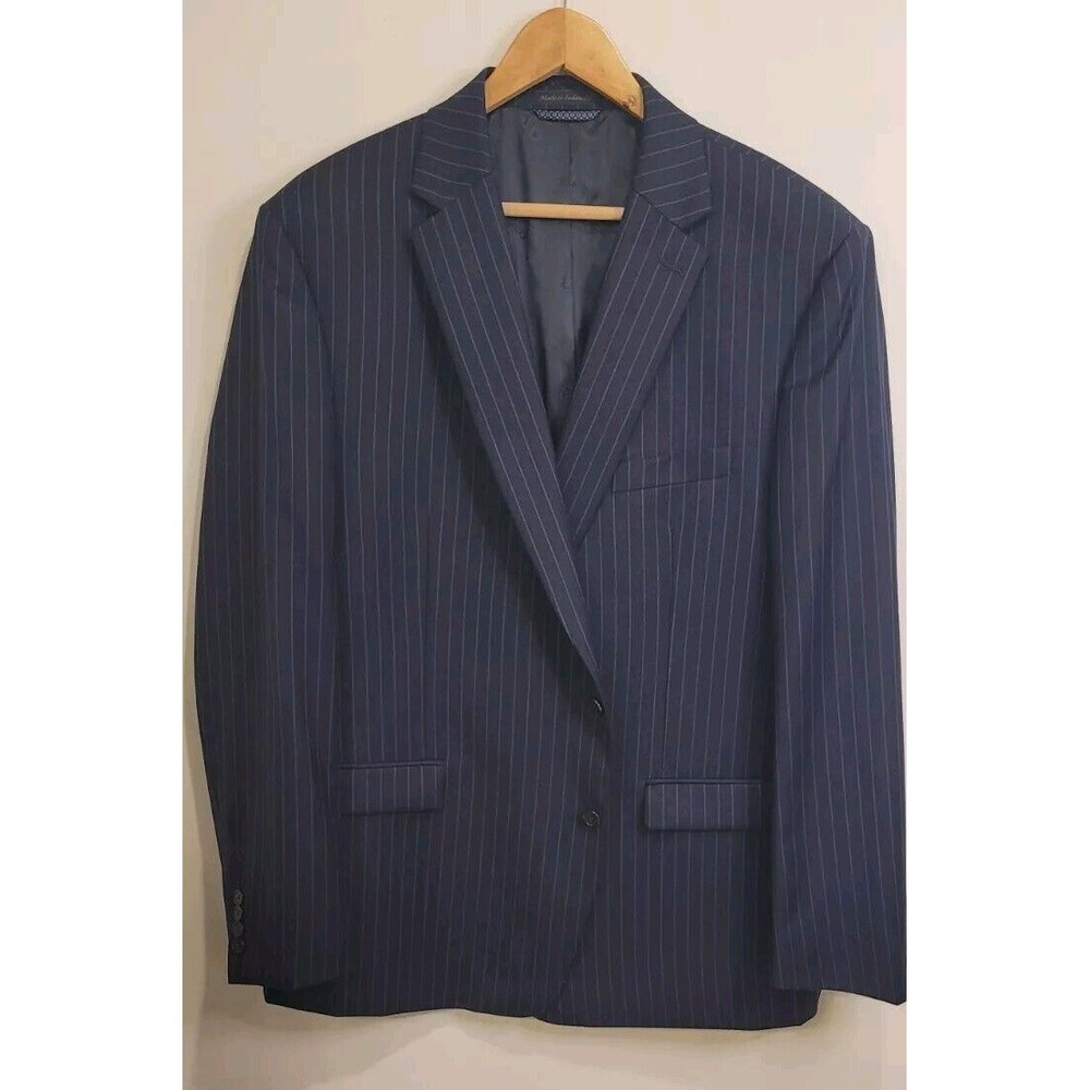 Lauren Ralph Lauren Men's Striped Suit Jacket‎ 48L Blazer Navy 2 Button